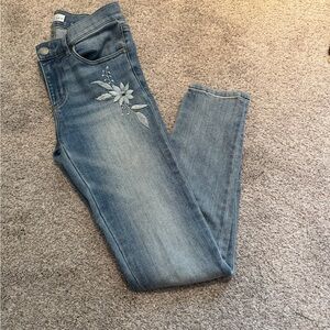 LOFT Light Blue Skinny Jeans with Floral Embroidery